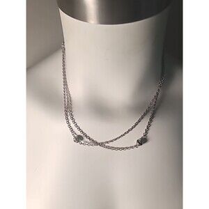 Vintage 34" Sarah Coventry Silver Tone Black & Clear Balls Dainty Necklace